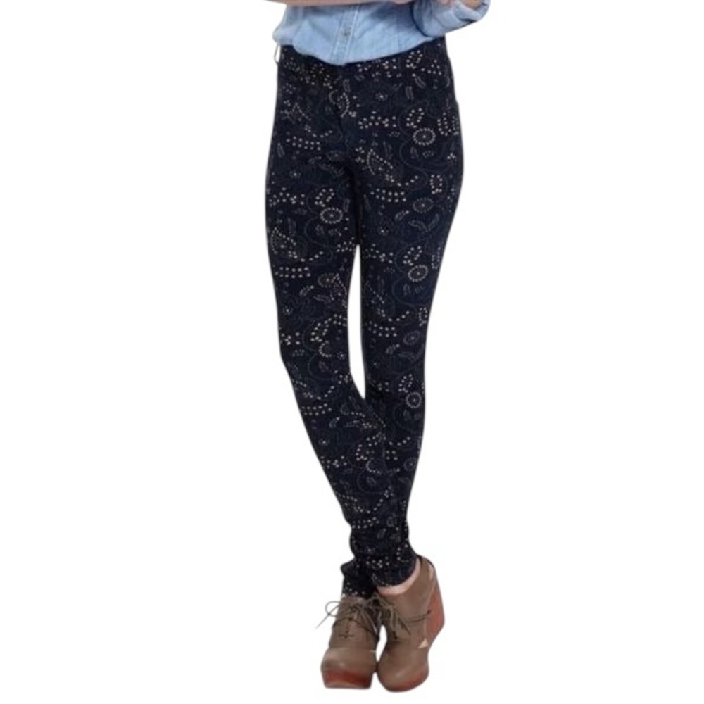 Pilcro Anthropologie Serif Printed Skinny Jeans Dark Wash Paisley Floral Size 26